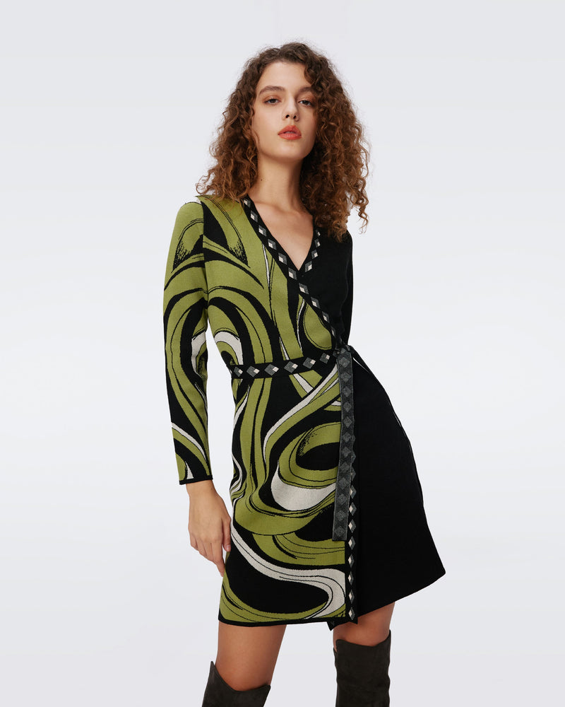 Aubrey Knit Jacquard Wrap Dress